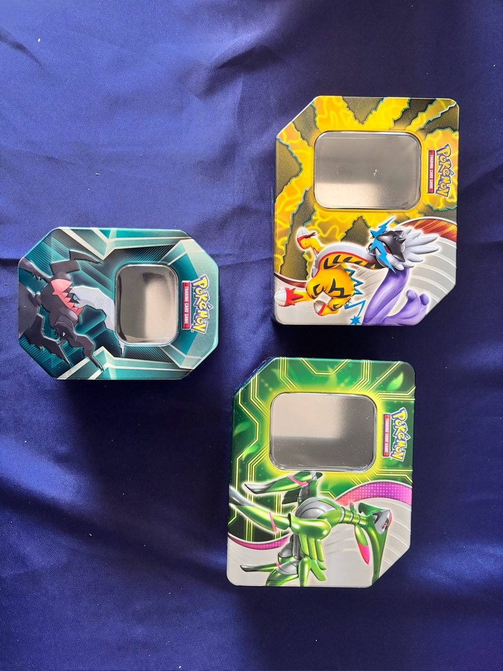 Pokemon TCG Empty Collector Tin Lot Of 3 Darkrai Rayquaza Raging Bolt Storage